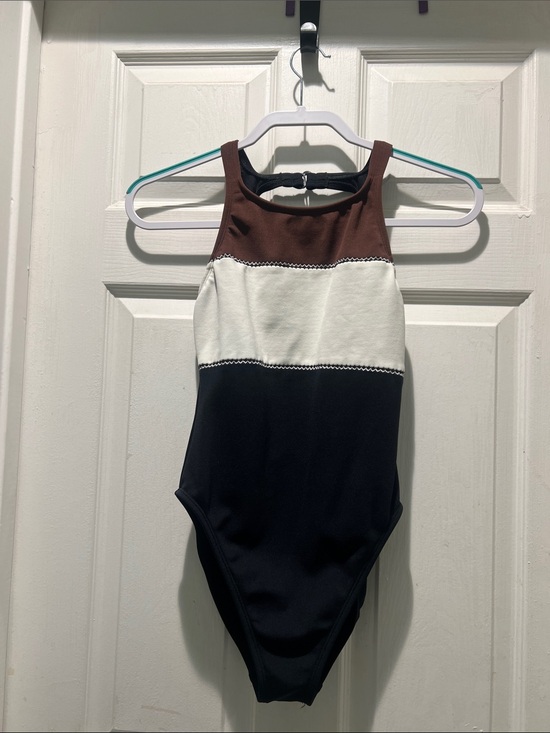 Baja Blue Other - Colorblock High-Neck One-Piece Swimsuit - Brown/White/Black